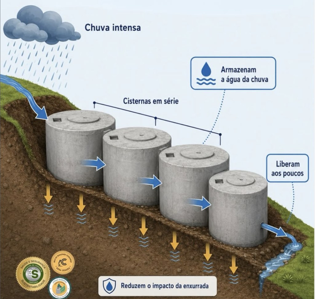 Quer uma solução inteligente para a água da chuva na sua propriedade? conheça esse sistema: Bacia de Amortecimento Ágil Confiança.